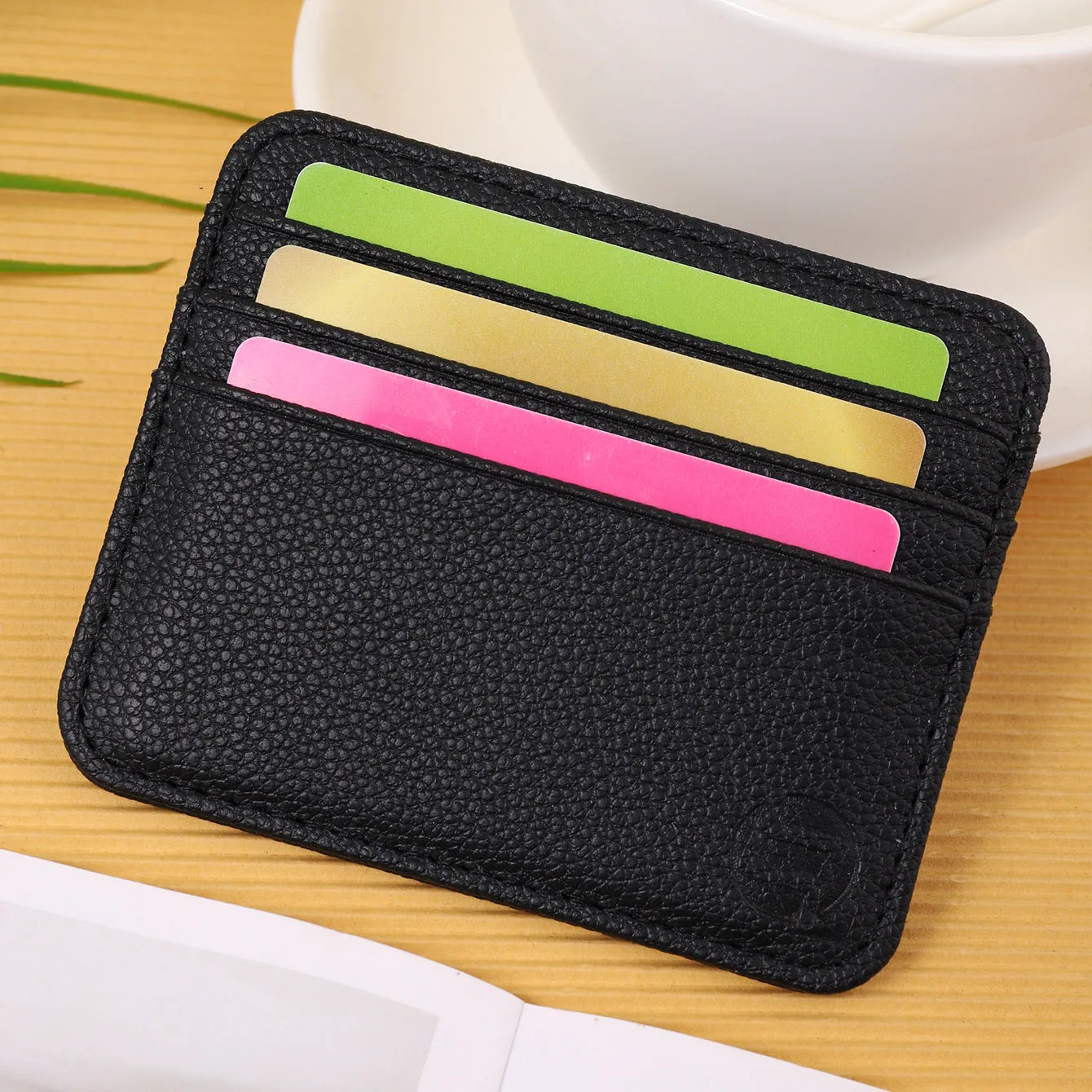 Fashion minimalist ultra-thin colour matching card holder in black PU material