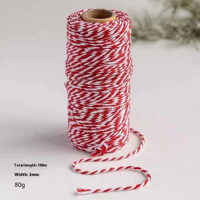Red and white cotton twine spool 100m length 2mm width Christmas craft cord
