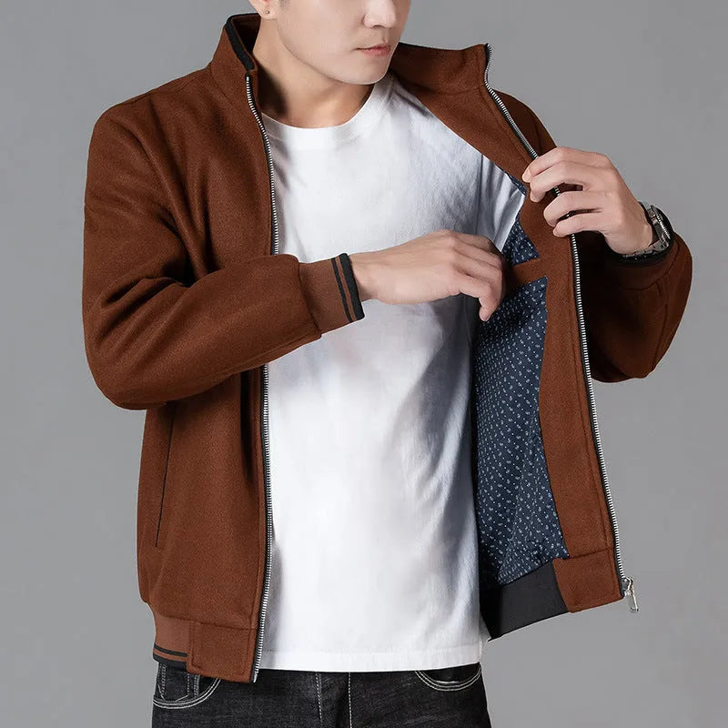 Men's grey sports-style fleece jacket with long sleeves and stick pockets