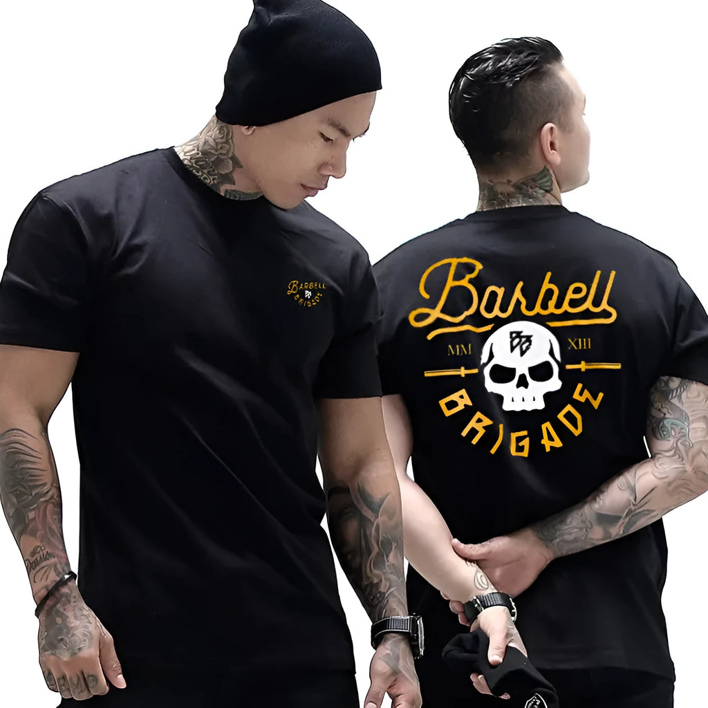 Black gold pure cotton moisture wicking short sleeve round neck T-shirt for men and women sports casual elastic fit