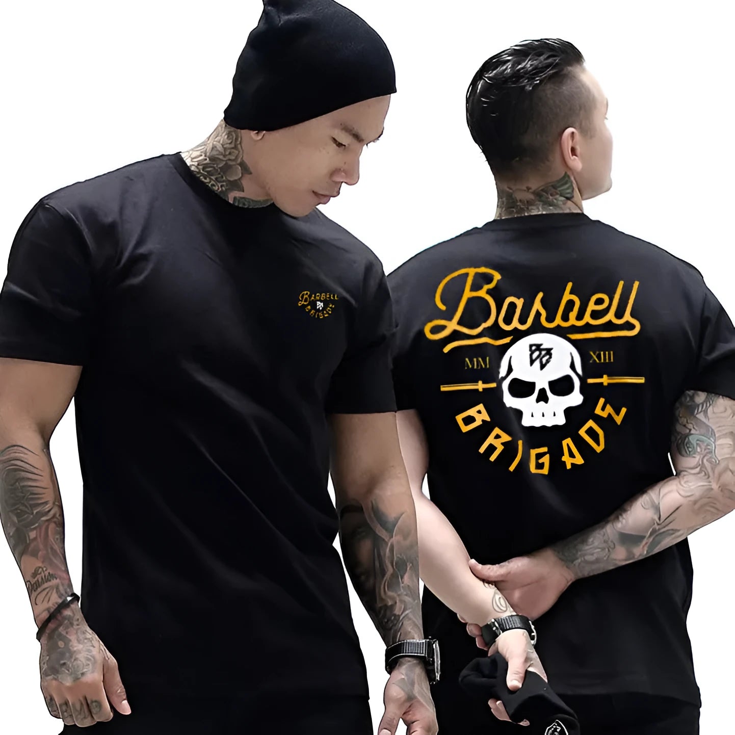 Black gold pure cotton moisture wicking short sleeve round neck T-shirt for men and women sports casual elastic fit