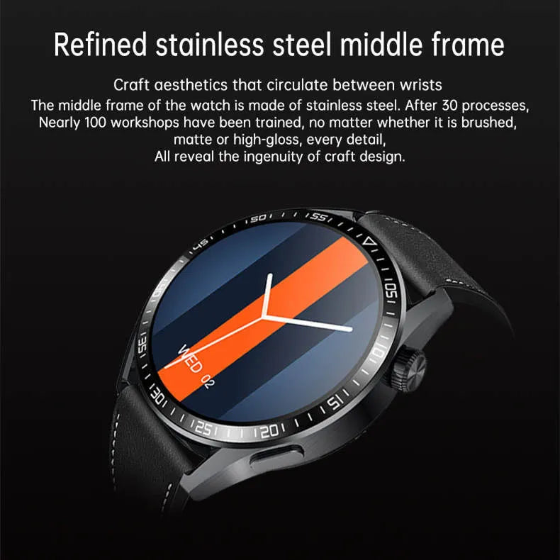 Black GS3 Max smartwatch on silicone strap showing health stats on its 1.35-inch IPS screen.