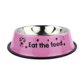 Stainless steel dog bowl with colour printing and anti-skid base in 22cm size blue colour