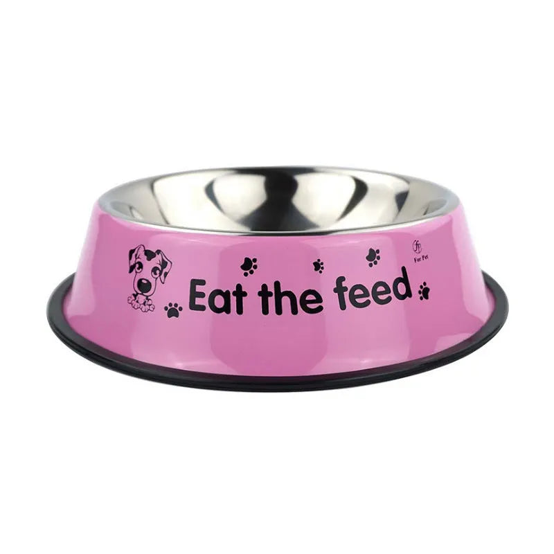 Stainless steel dog bowl with colour printing and anti-skid base in 22cm size blue colour