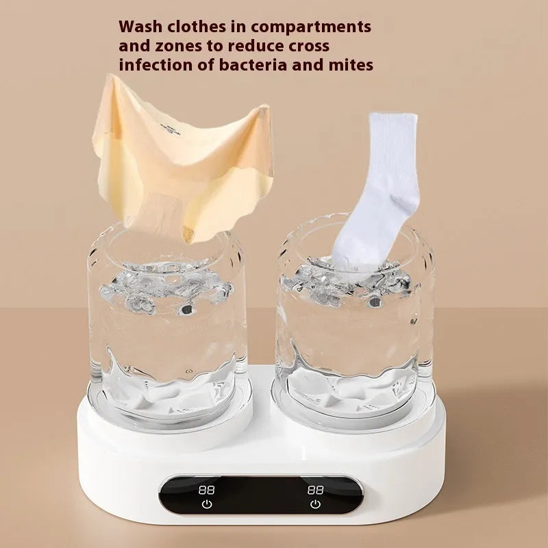 White double bucket mini underwear washing machine with USB power connection
