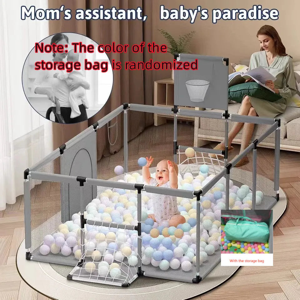 Children's tent playpen with Oxford cloth fence and stainless steel frame in dark grey, 1.22x2.3x1.05m, for indoor play