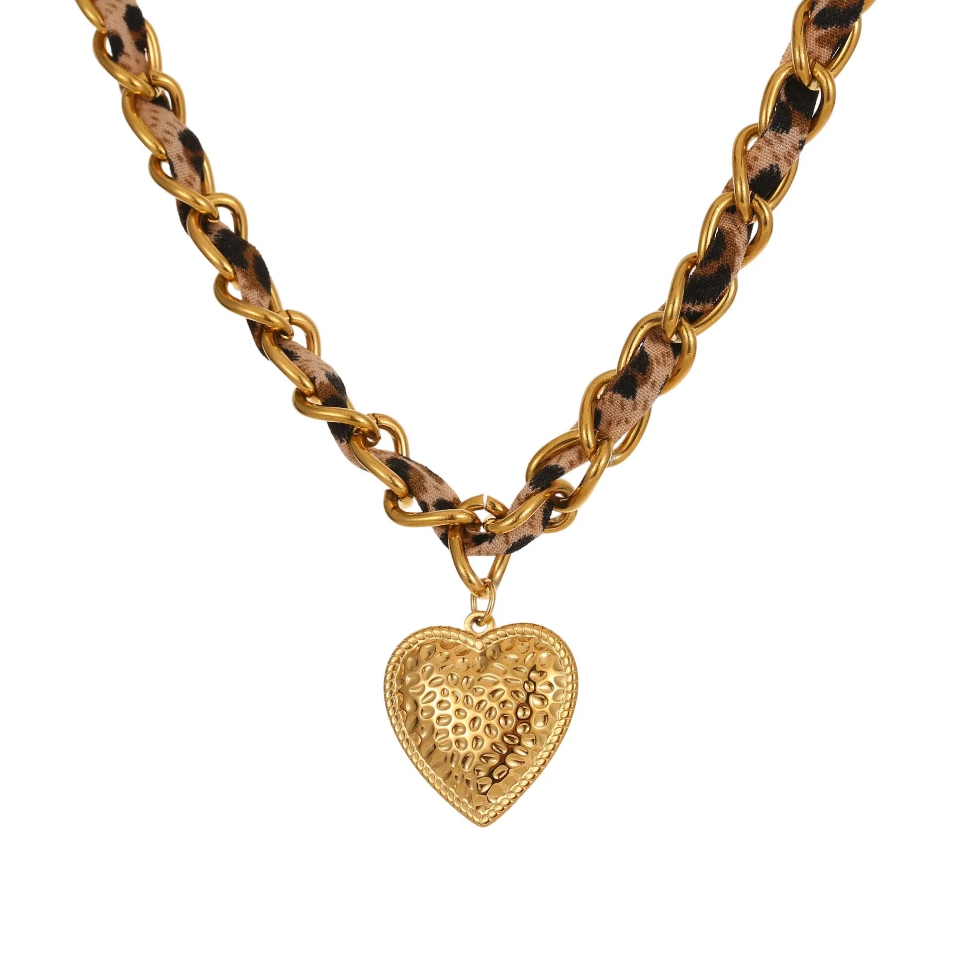 Geometric leopard love pendant stainless steel necklace with chain