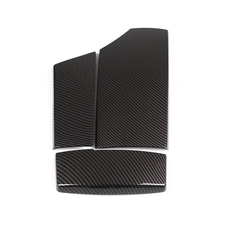 Three ABS armrest box protective covers with carbon fibre pattern, each measuring 33.5 by 16 by 3.5 cm