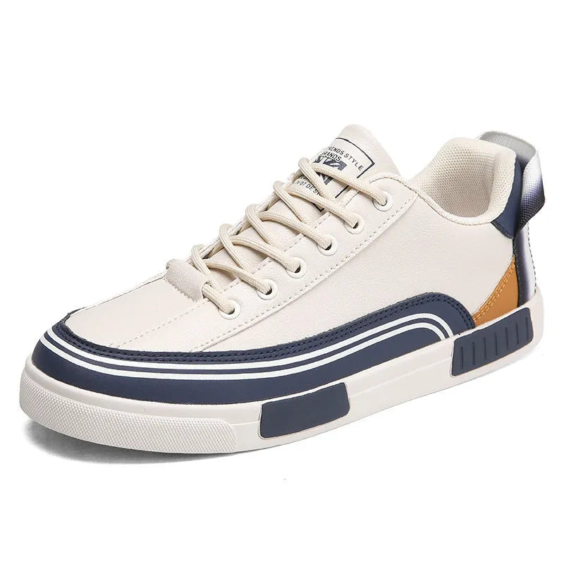 Men's white and green canvas casual shoes with mesh ventilation panels and round toe flat heel design