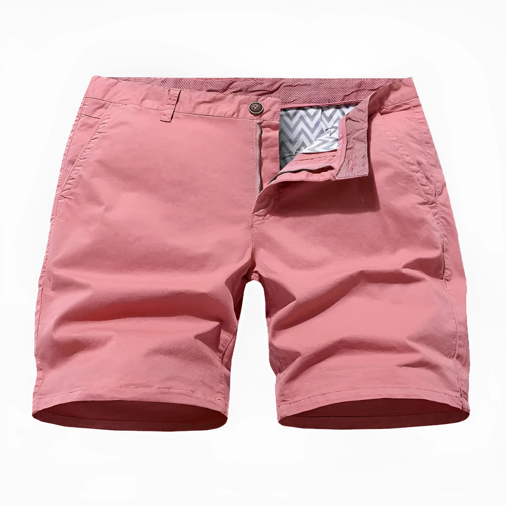 Men's blue denim casual shorts with elastic waistband on a plain background