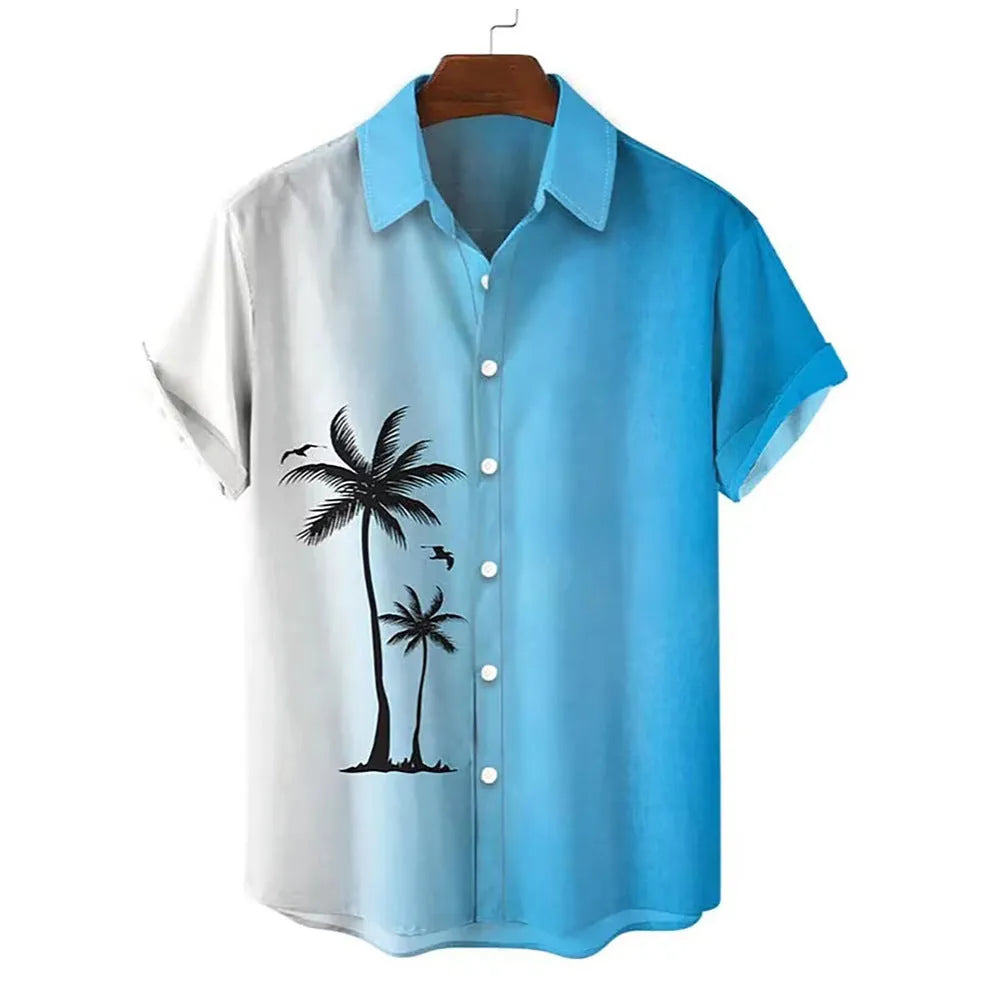 Men's Hawaiian summer shirt with 3D printed pattern in regular fit cardigan style