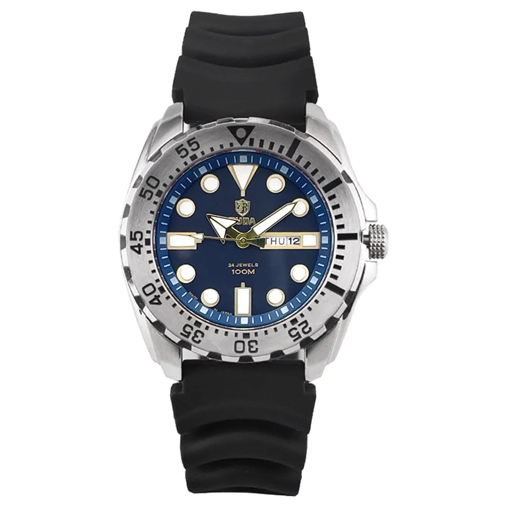 Men's waterproof luminous quartz watch with 15mm steel case and sports-style design