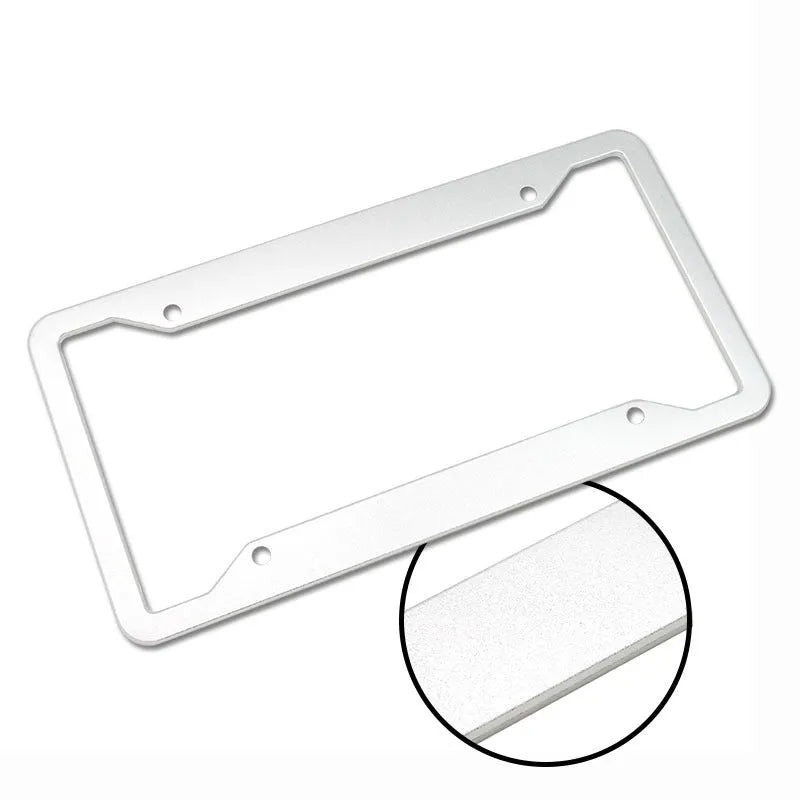 Aluminium alloy license plate frame in black, light grey, sandblasted silver or stainless steel finish