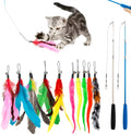 Extendable cat fishing rod with feather teaser attachments and replacement heads