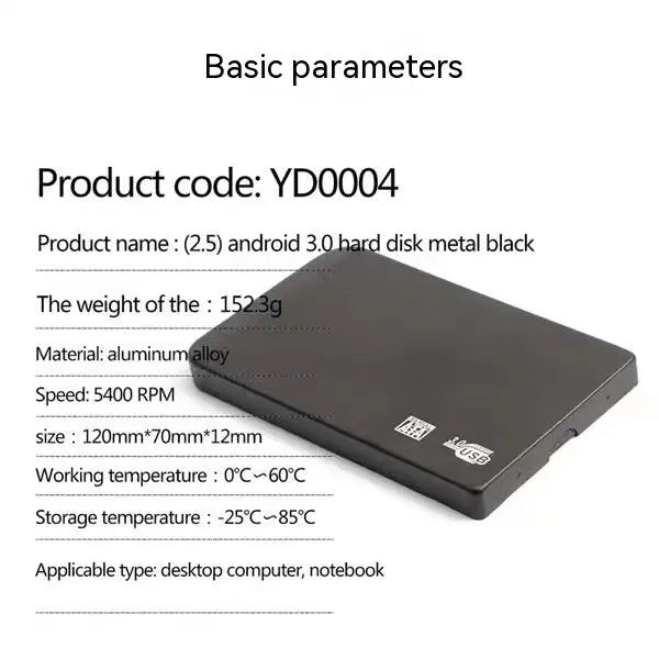 USB 3.0 solid state mobile hard disk with metal shell in black, blue, red, or silver