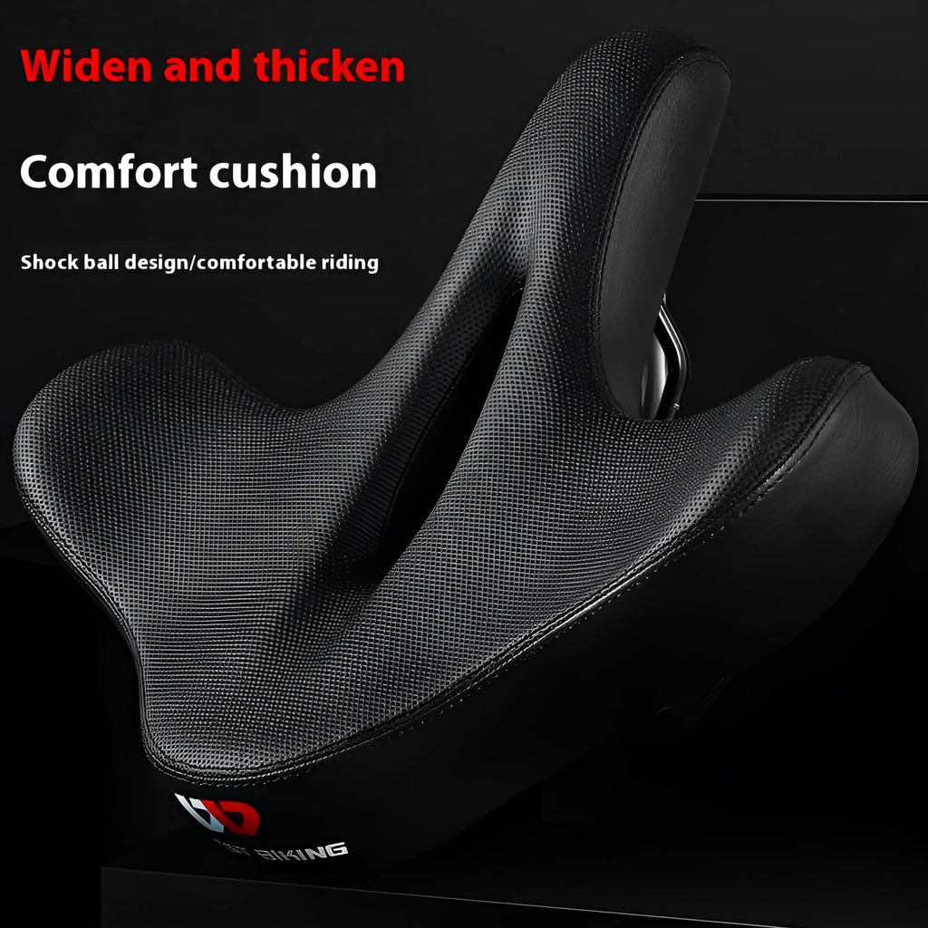 Black bicycle saddle cushion made from leather and polyurethane foam for shock absorption