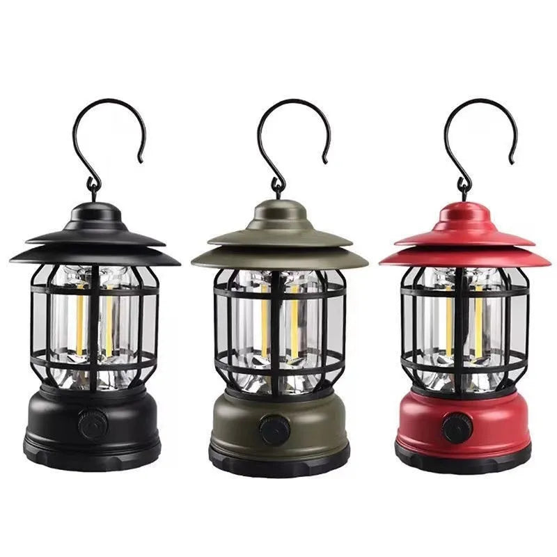 Portable head lamp in dark green, black or red colours with multiple power options for camping and work