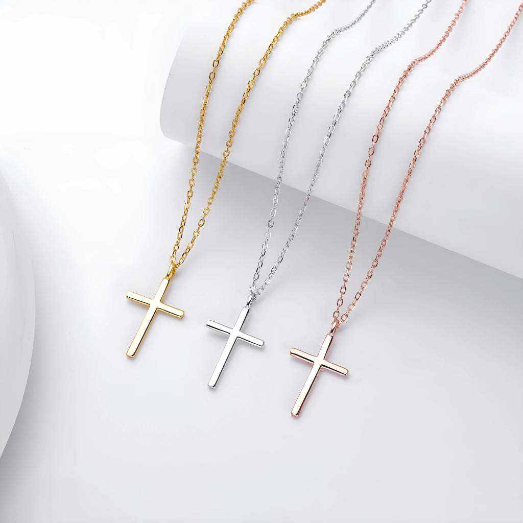 S925 sterling silver necklace with simple cross pendant on adjustable 41-50cm chain