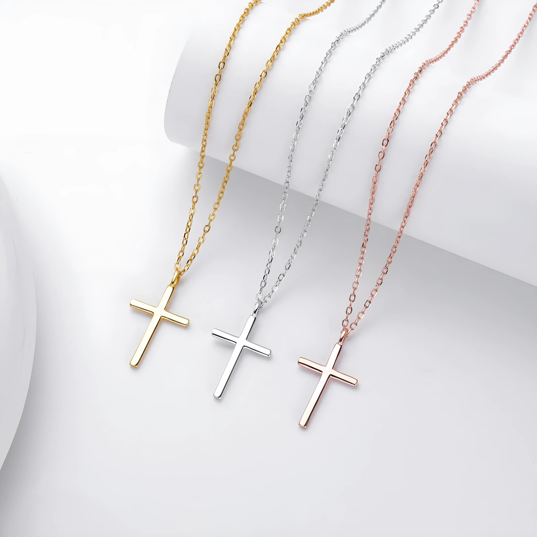 S925 sterling silver necklace with simple cross pendant on adjustable 41-50cm chain