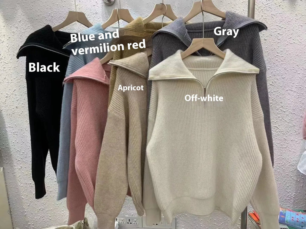 Women's loose fit polo collar viscose pullover sweater in solid colour with stitching detail