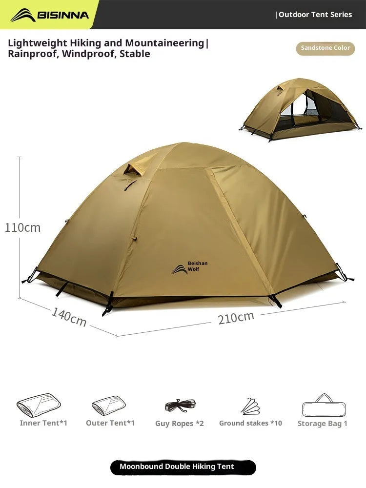 Portable 1-2 person outdoor hiking tent with aluminium rods in Harano Green, set up outdoors