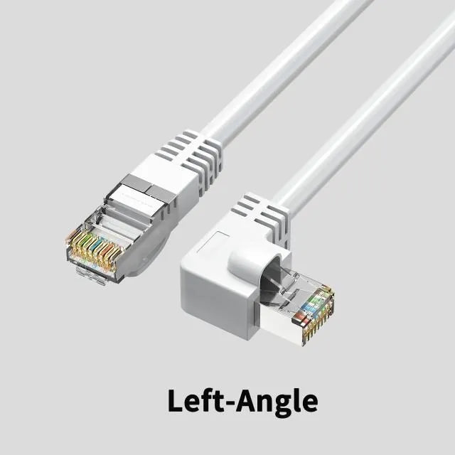 Cat6 Ethernet cable with right-angled RJ45 connector in various colours and lengths