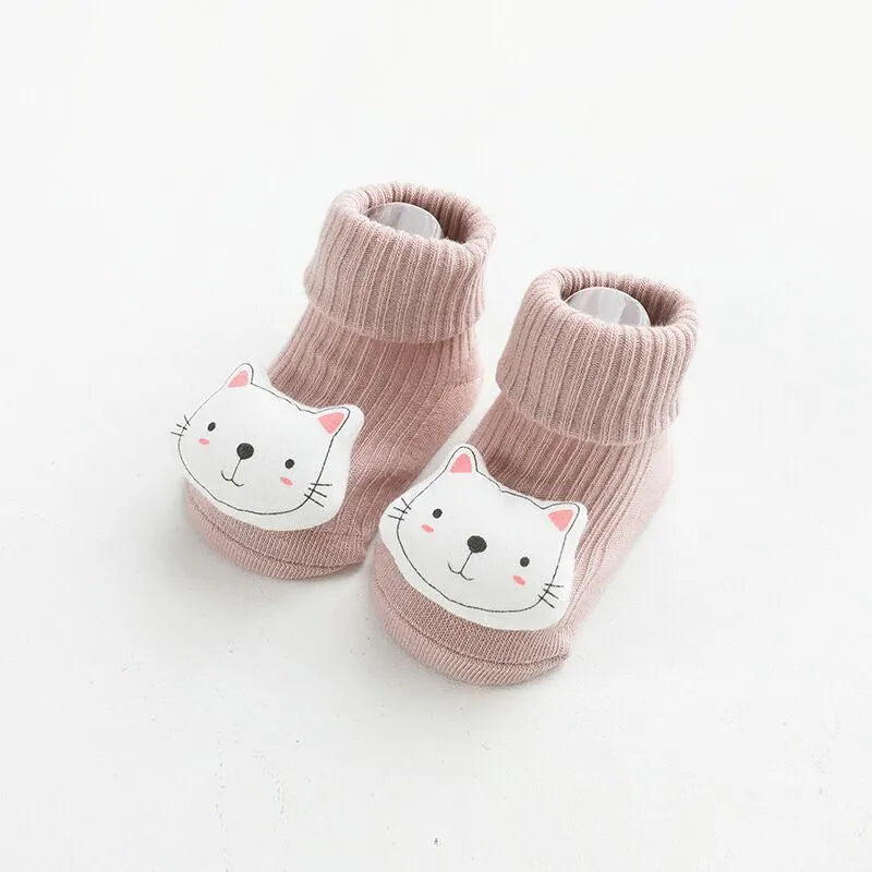 Baby non-slip socks with glue print sole in blue white bear colour, loose fit combed cotton middle tube