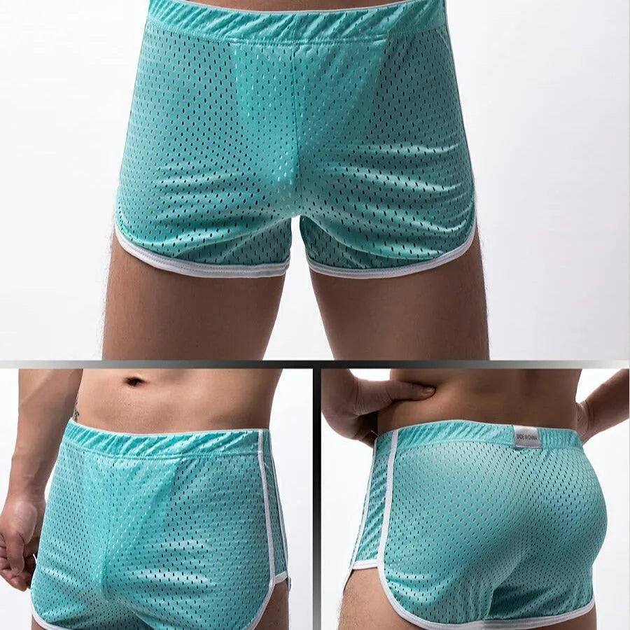 Men's breathable cotton blend three-point boxer shorts in black, shown flat.