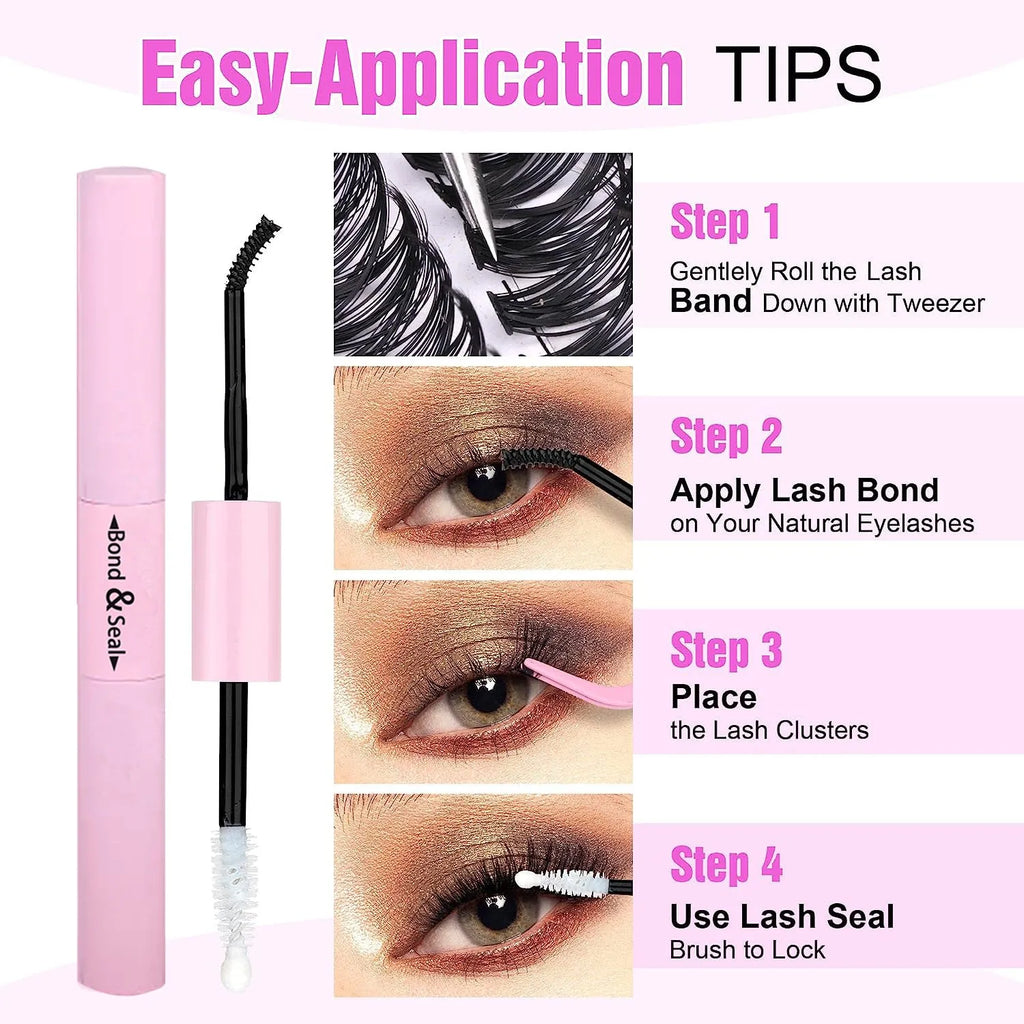 DIY cluster false eyelashes mixed package showing 30D and 40D thicknesses with tweezers