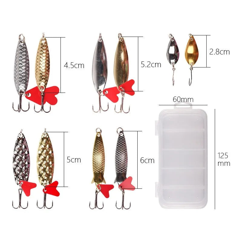 Pineapple sequin fishing lure box set with metal sequins in gold and silver colours