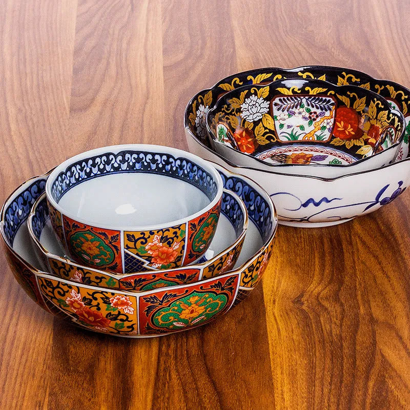 Japanese style 4-inch ceramic bowl with retro peony floral pattern and underglaze surface