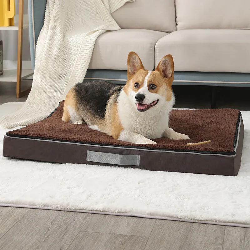 Removable washable memory sponge dog mat in brown, shown in a 100x75cm size.