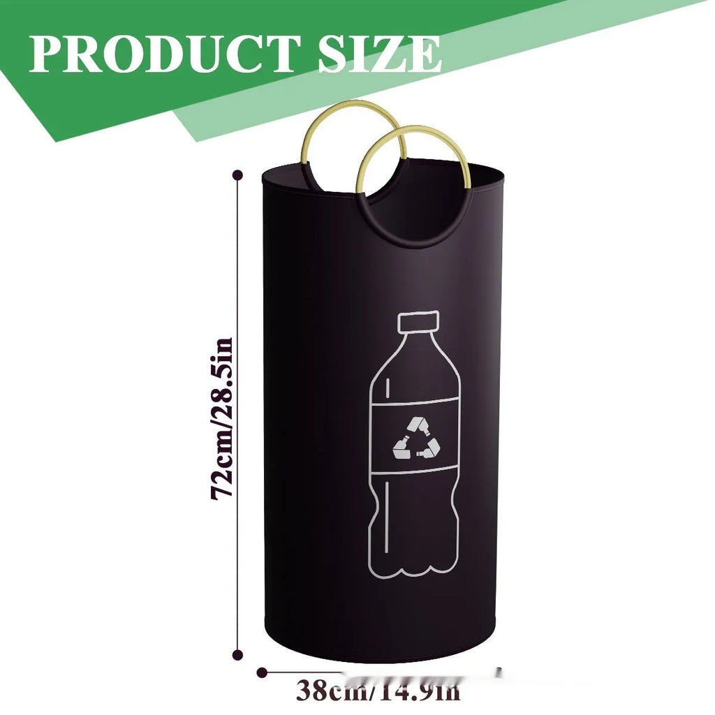 Round portable plastic trash can with dimensions 38cm diameter by 72cm height
