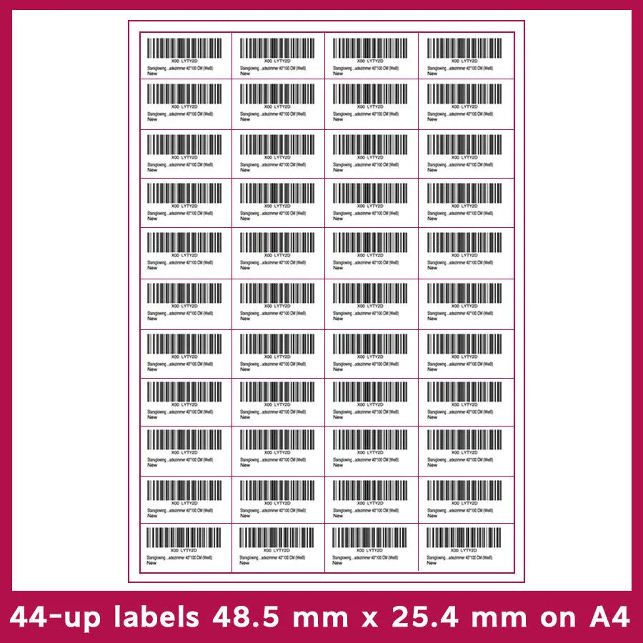 A4 paper FBA barcode labels showing multiple grid options for Amazon shipping and inventory labelling