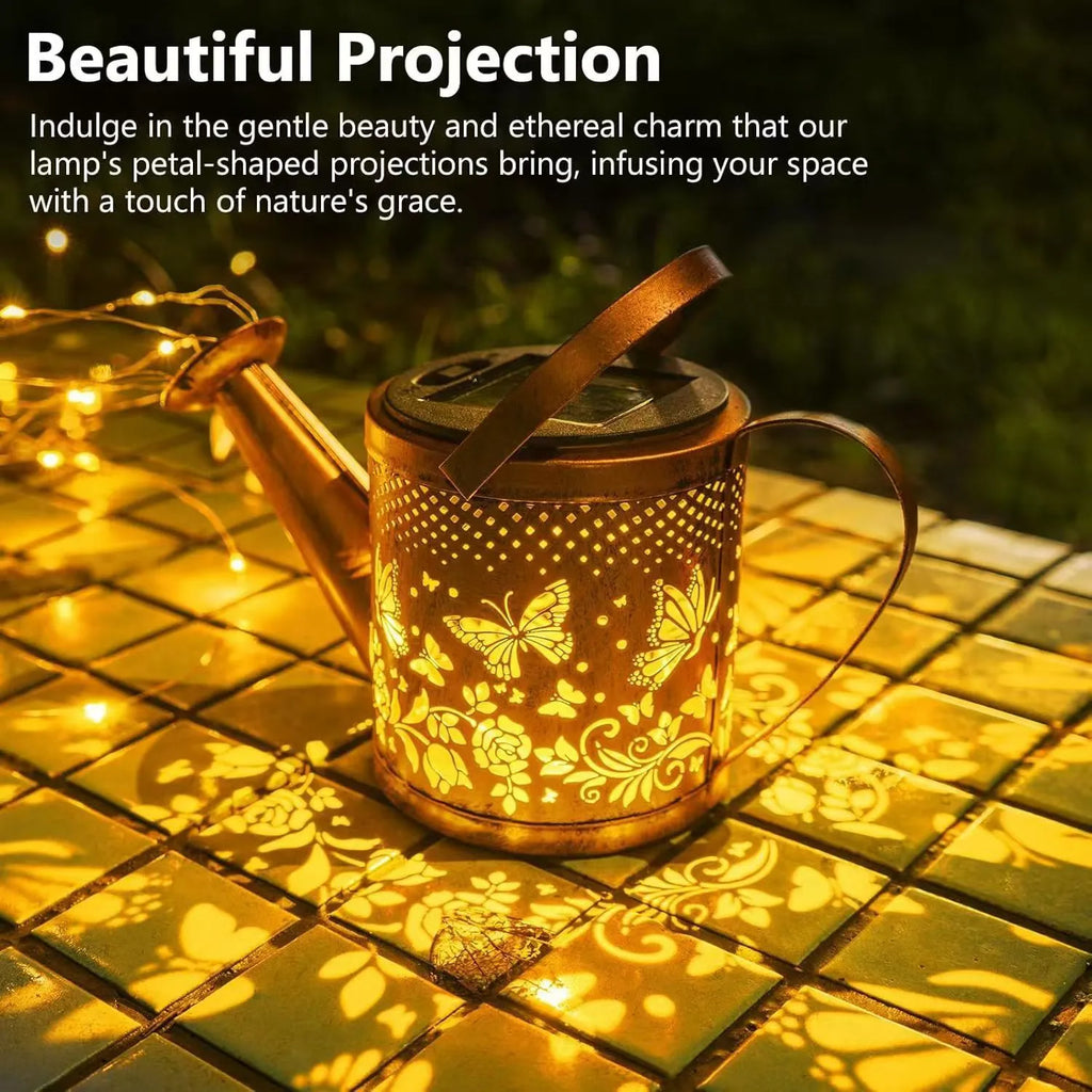 Wrought iron butterfly kettle solar lamp for garden decoration with solar panel