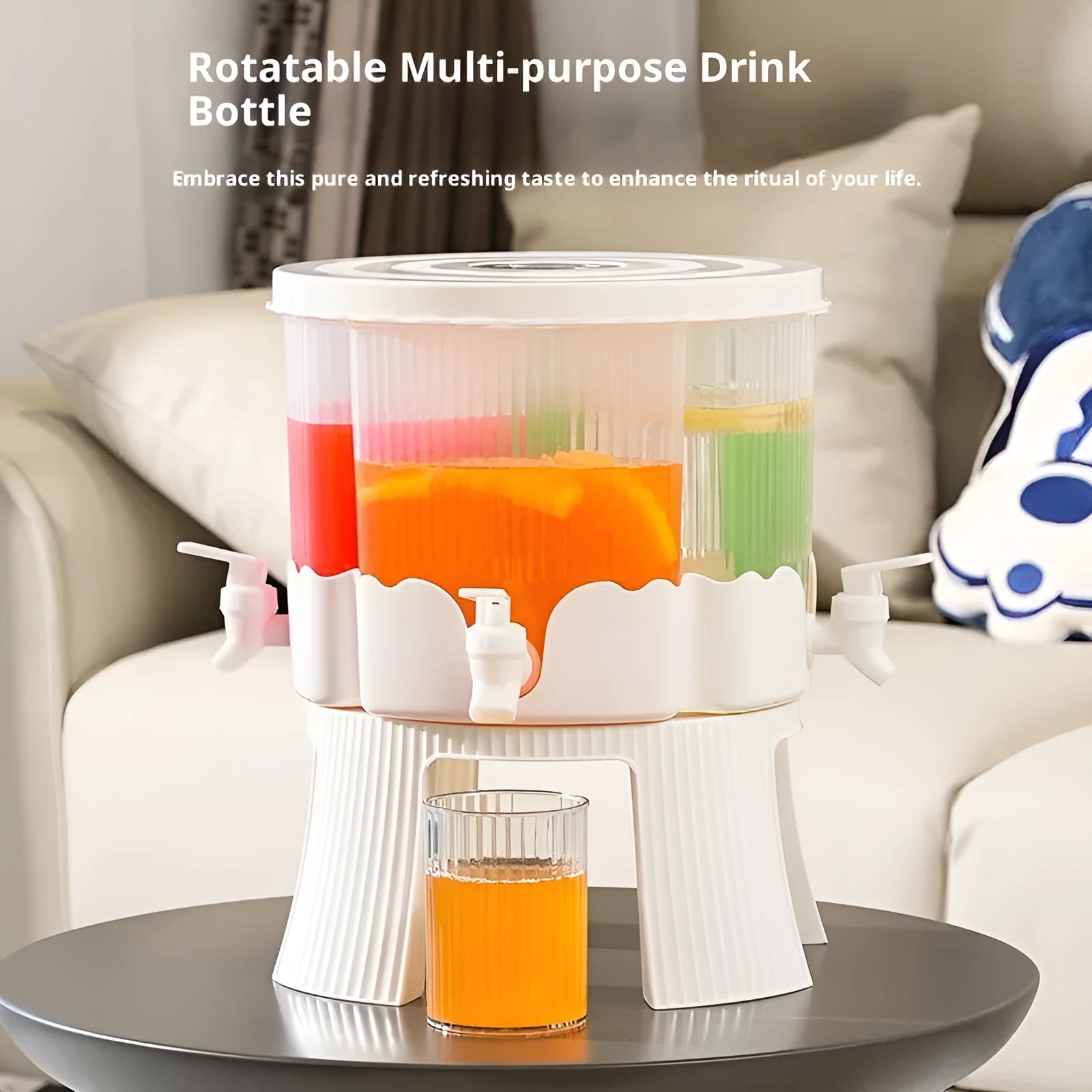 Rotating refrigerator with faucet and four compartments in modern simplicity glacier pattern