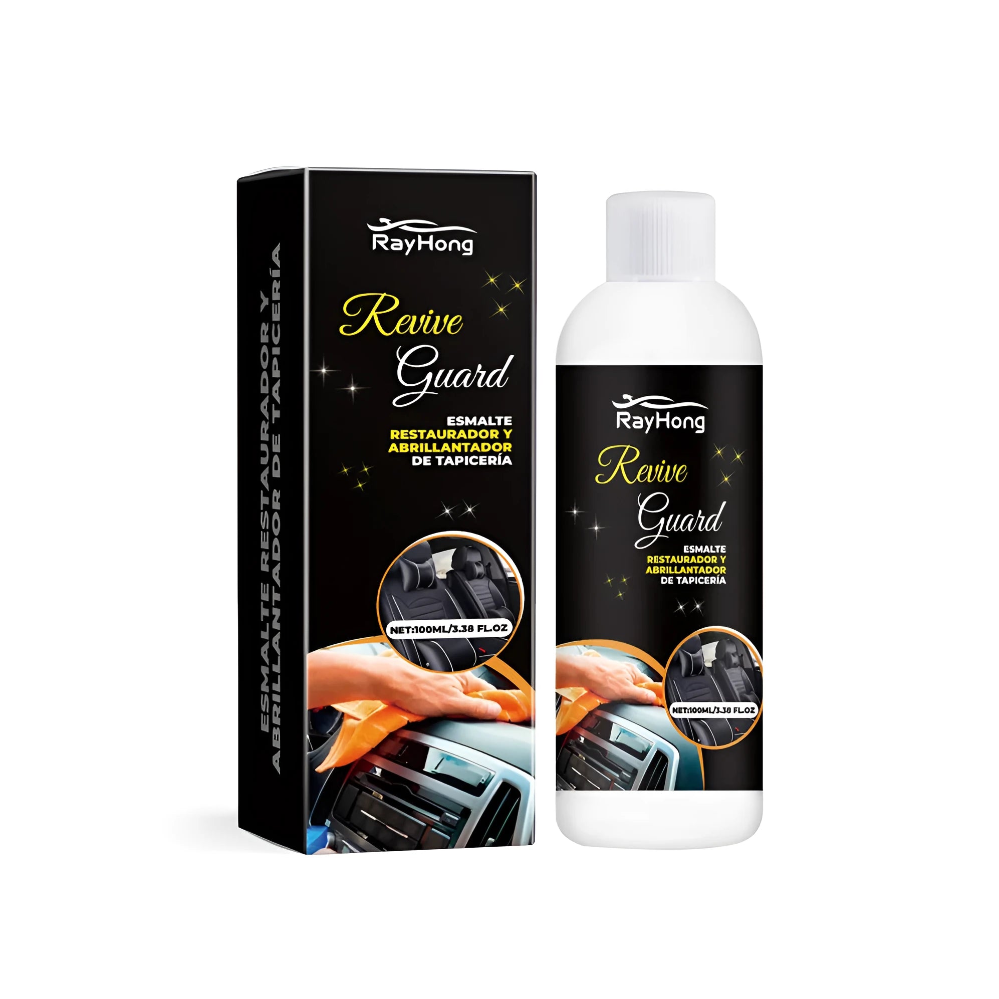 Automotive interior polish in a 3.8 by 12.3 centimetre box for car repair and maintenance.