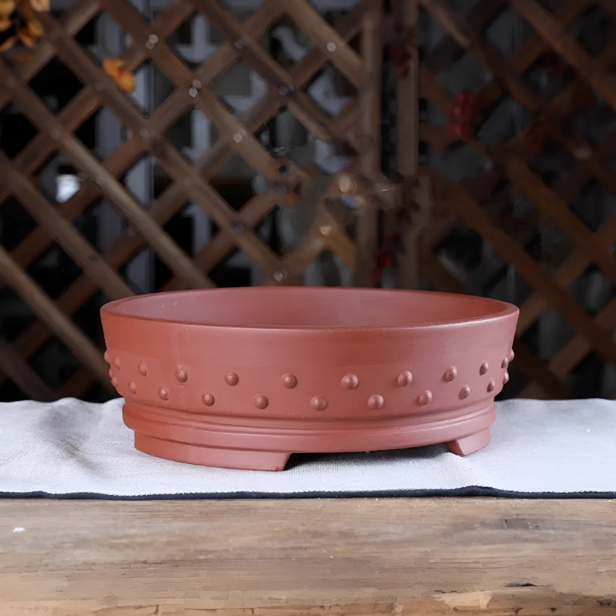 Chinese style ceramic flowerpot with purple clay finish, drum nail shape, indoor tabletop use, 16.5cm inner diameter
