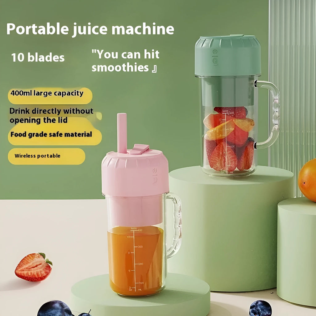 Portable USB juicer in avocado green colour with multiple blade options