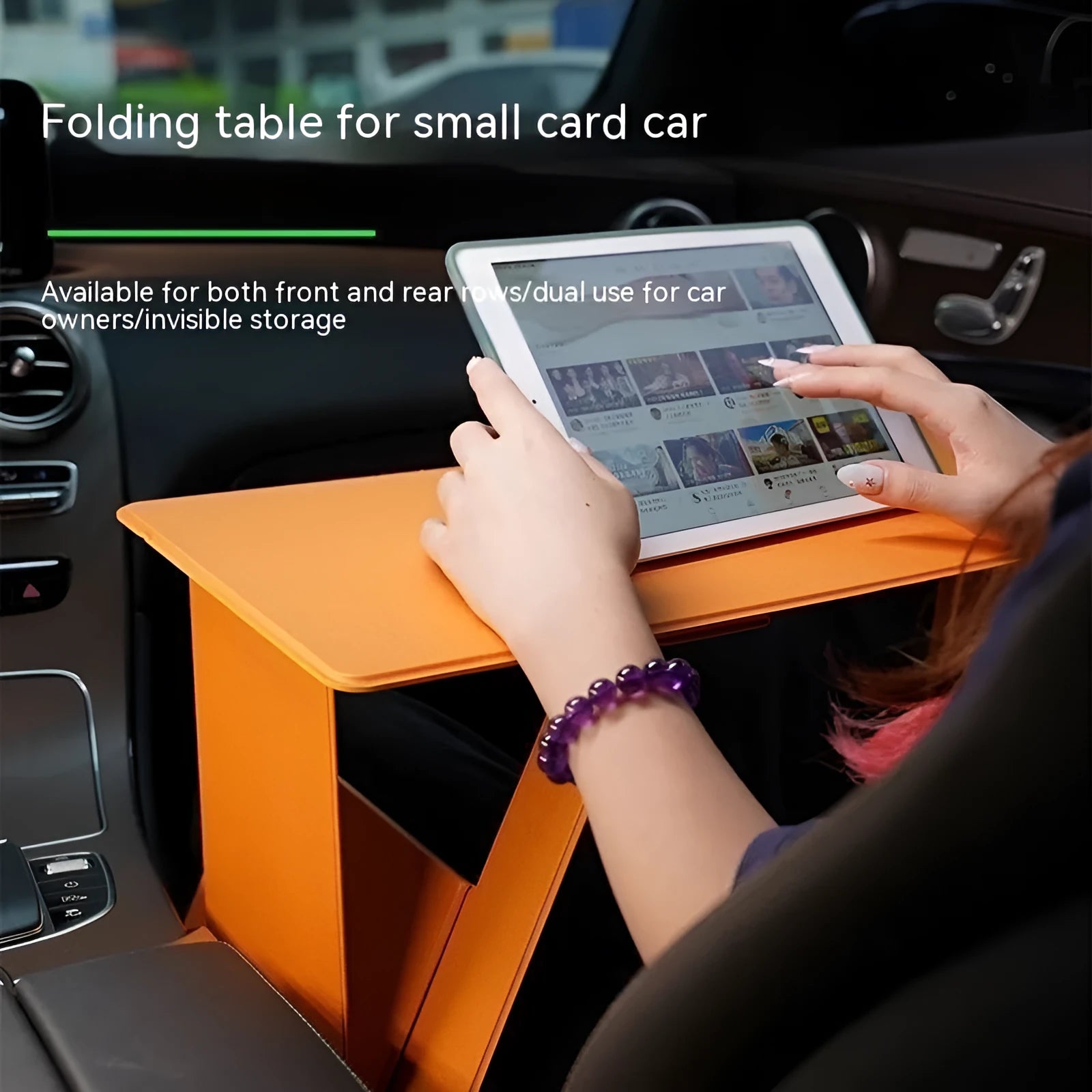 Foldable wood laptop and tablet computer stand in black, standard size 44x24cm, 0.9cm thick, with 38cm legroom