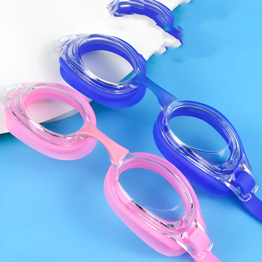 Black myopia swimming goggles with HD waterproof lenses and a matching protective storage case.