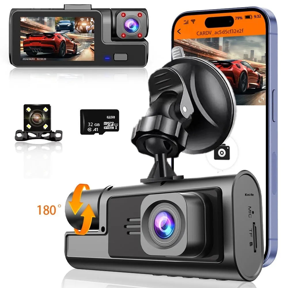 Car dash cam with 2-inch screen, WiFi connectivity, and reversing camera functionality