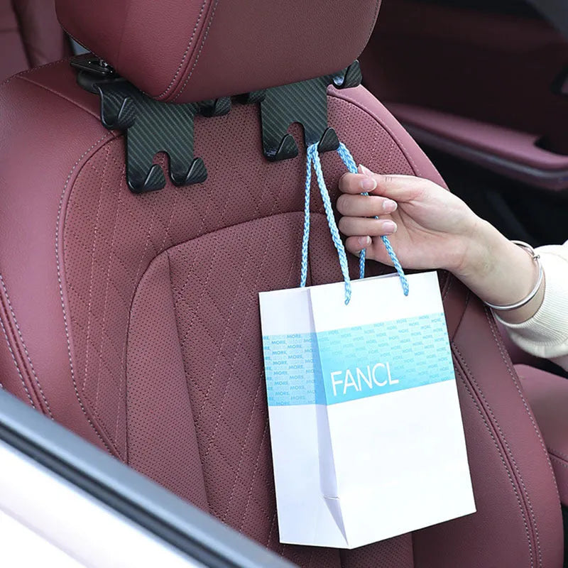 Black ABS car multifunction hook bracket with integrated phone holder for rear seat storage