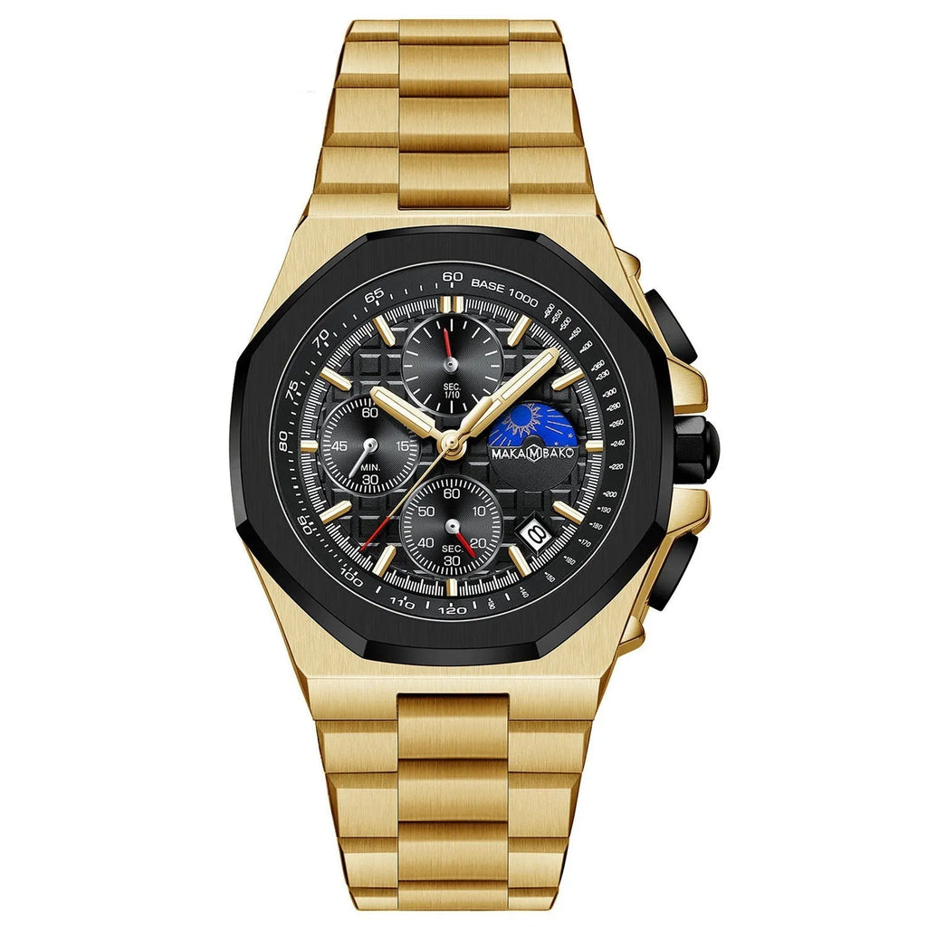 Men's quartz watch with mineral glass mirror, 12mm thickness, stainless steel buckle, blue surface and silver chain
