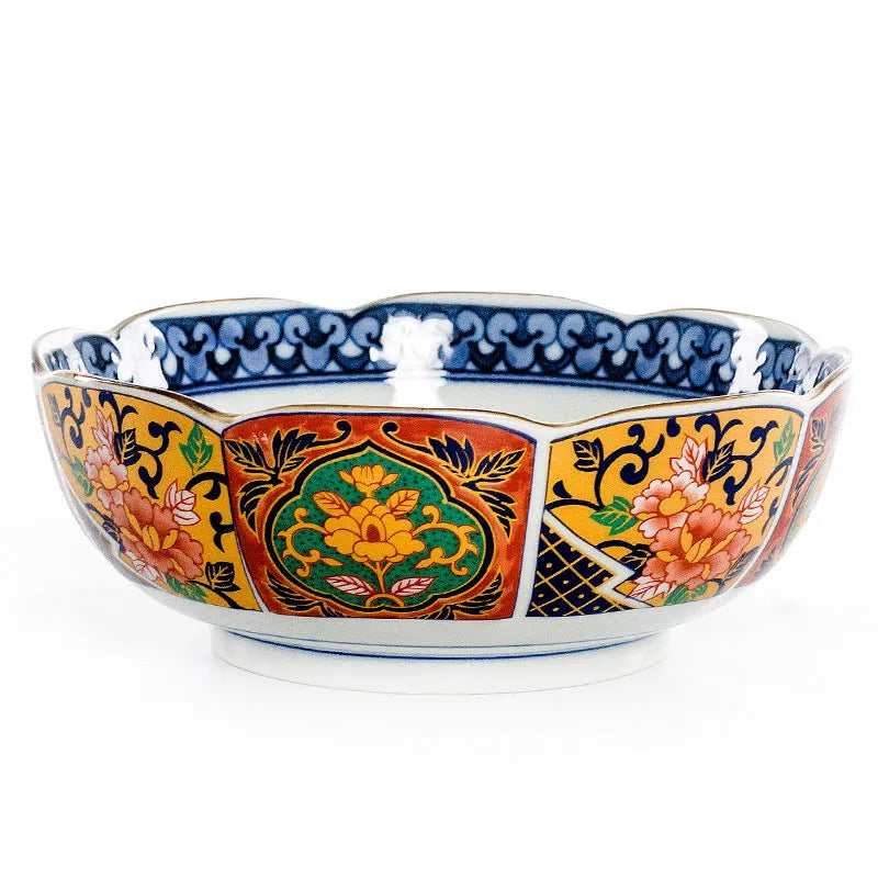 Japanese style 4-inch ceramic bowl with retro peony floral pattern and underglaze surface