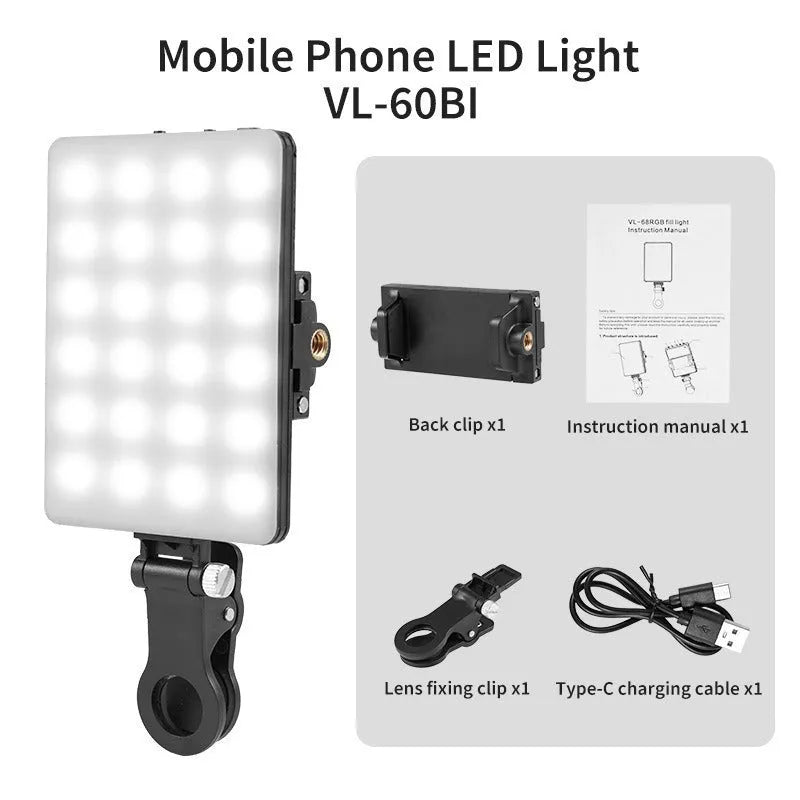 VL-60BI and VL-68BI pocket LED fill light clips for mobile phone photography
