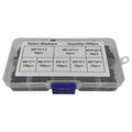 500 black nylon plastic flat gasket washers in metric sizes M2 to M10 in a storage box