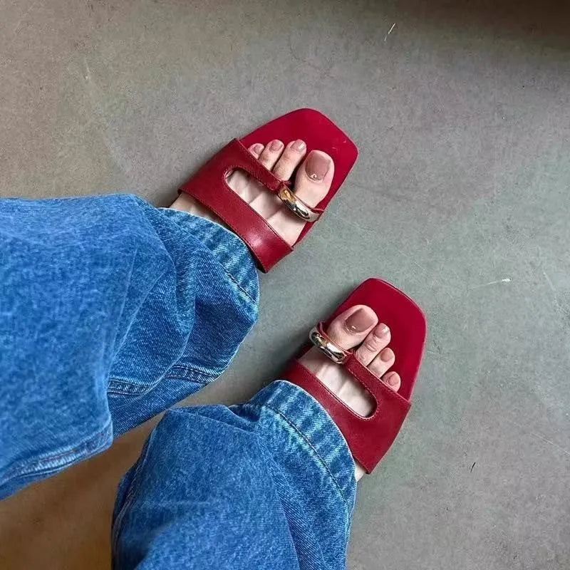 Plus size square head slippers in leather with rubber sole, shown in available colours