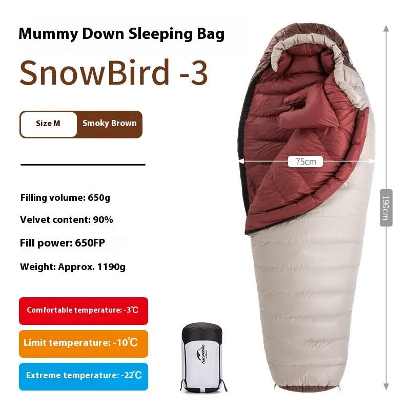 Goose down mummy sleeping bag for adults with storage bag