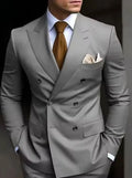 Men's slim fit two-piece business suit in cotton blend fabric